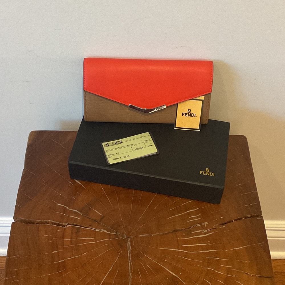 Fendi Vibrant Tangerine and Tan Wallet